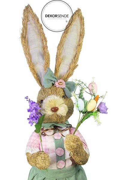 Hasır Paskalya Çiçekli Elbiseli Kız Tavşan Yeşil Pembe 80 cm fırsatları