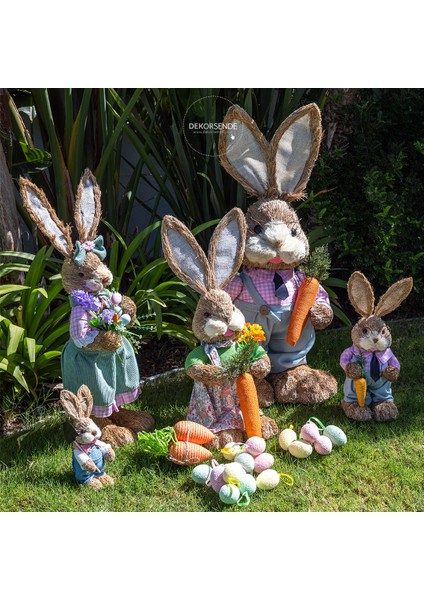 Hasır Paskalya Çiçekli Elbiseli Kız Tavşan Yeşil Pembe 80 cm indirimleri
