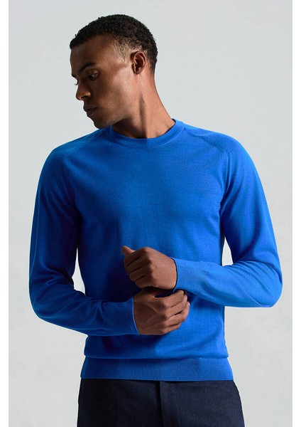 Merino Yün Mavi Bisiklet Yaka Triko modelleri