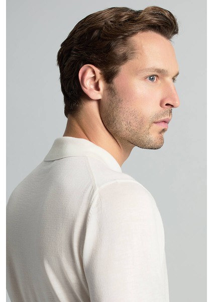 Merino Yünü Polo Yaka Ekru Triko fırsatları