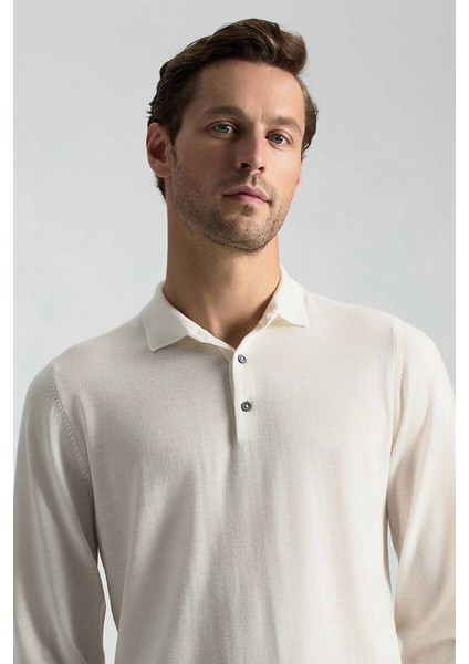 Merino Yünü Polo Yaka Ekru Triko indirimleri