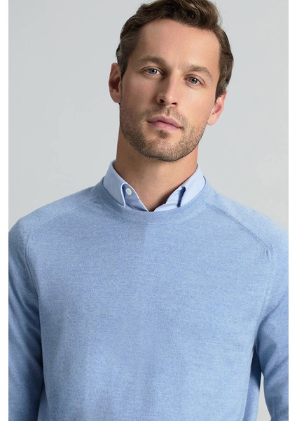 Merino Yün Açık Mavi Bisiklet Yaka Triko fiyatları
