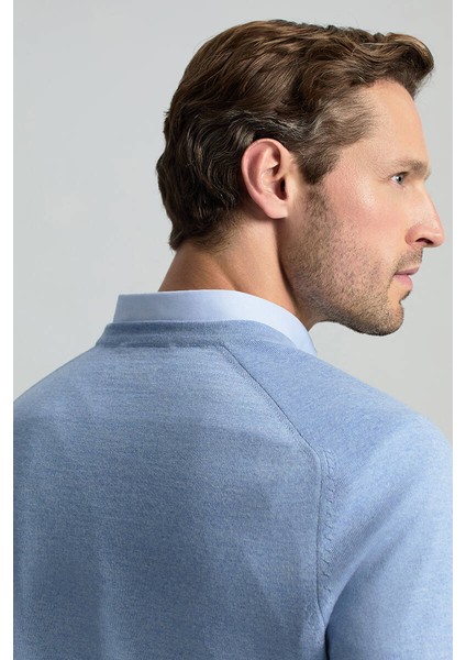 Merino Yün Açık Mavi Bisiklet Yaka Triko modelleri