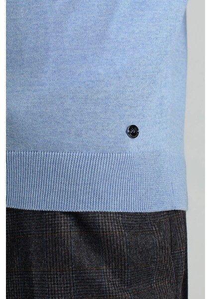Merino Yün Açık Mavi Bisiklet Yaka Triko fırsatları