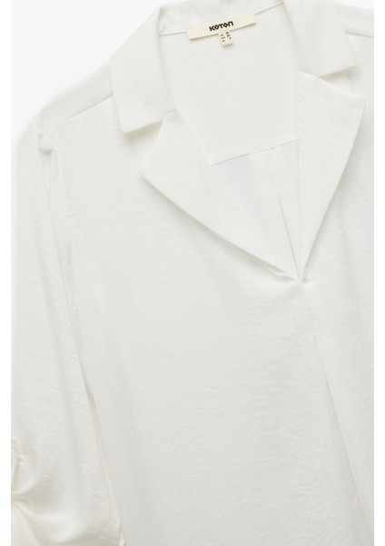 Ceket Yaka Katlama Detaylı 3/4 Kollu Saten Bluz 6WAK60004PW fırsatları