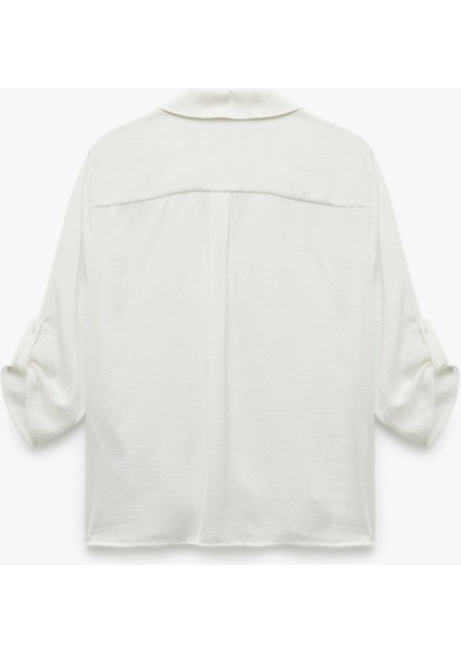 Ceket Yaka Katlama Detaylı 3/4 Kollu Saten Bluz 6WAK60004PW indirimleri