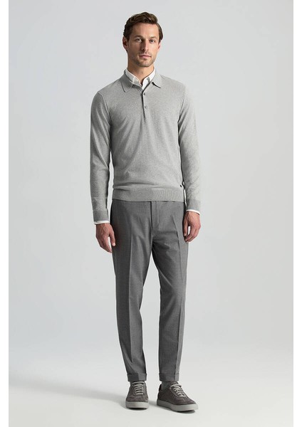 Kaşmir Pamuk Karışım Polo Yaka Açık Gri Triko fiyatları
