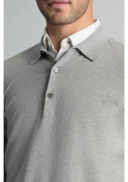 Kaşmir Pamuk Karışım Polo Yaka Açık Gri Triko modelleri