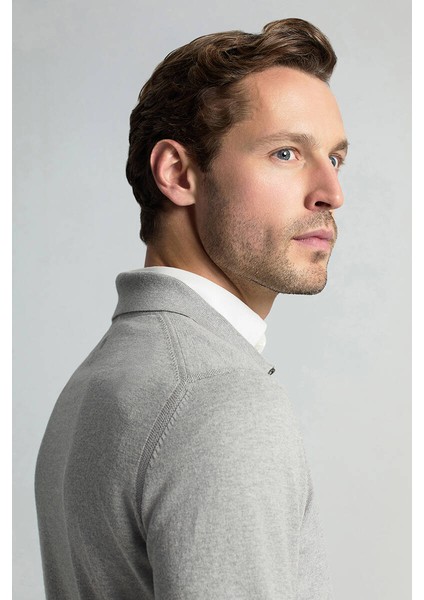 Kaşmir Pamuk Karışım Polo Yaka Açık Gri Triko fırsatları