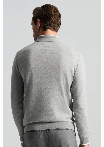 Kaşmir Pamuk Karışım Polo Yaka Açık Gri Triko indirimleri