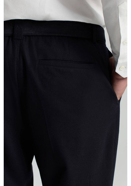Saf Yün Bağcık Detaylı Lacivert Chino Jogger Pantolon indirimleri