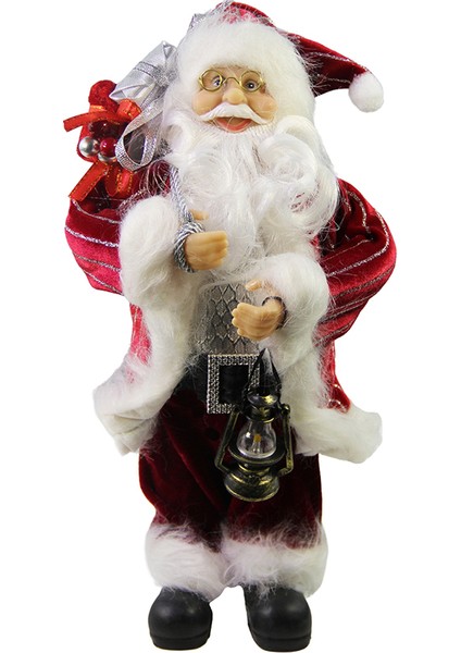Çizgili Kadife Noel Baba Kırmızı 30 cm