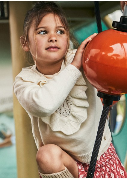 Krem Kız Çocuk Ajurlu Kazak 4304