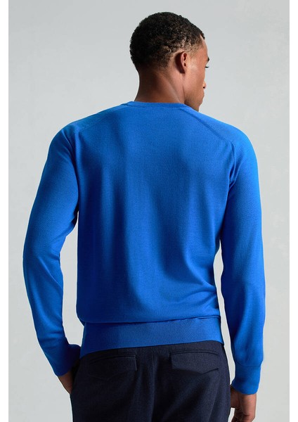 Merino Yün Mavi Bisiklet Yaka Triko fırsatları