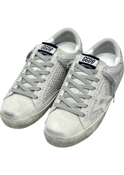 Golden Goose - Super Star Beige Crystal - Studded Sneaker - Bej Kristal - Kadın Sneaker