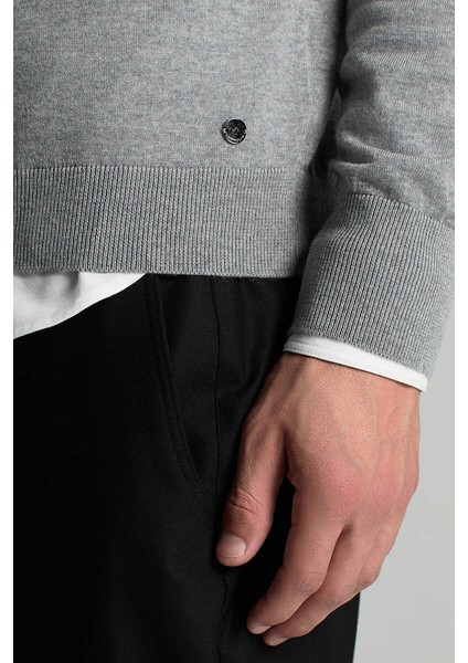 Merino Yün Açık Gri Bisiklet Yaka Triko fırsatları