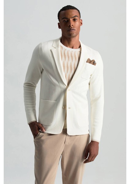 Extrafine Merino Ekru Triko Blazer Ceket