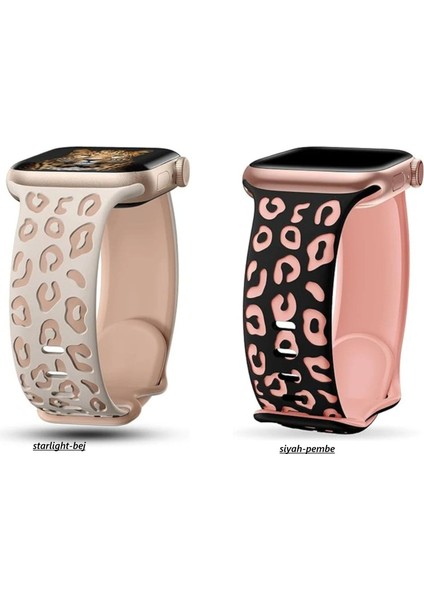 Apple Watch 11-10 42MM 7 8 9 41MM Se 6 5 4 40MM 3 2 38MM Uyumlu Leopar Desenli 2’li Kordon Seti