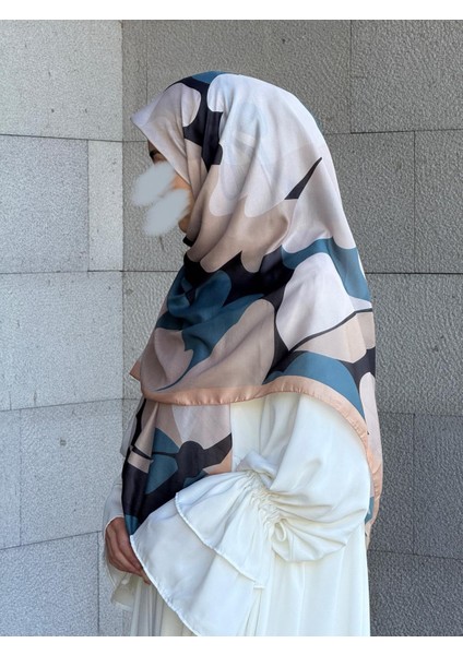 Pamuklu Vera Desen Eşarp-Petrol/vizon