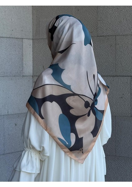 Pamuklu Vera Desen Eşarp-Petrol/vizon