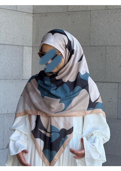 Pamuklu Vera Desen Eşarp-Petrol/vizon