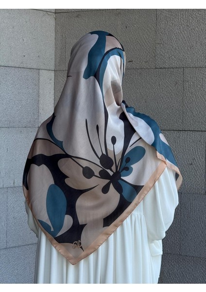 Pamuklu Vera Desen Eşarp-Petrol/vizon