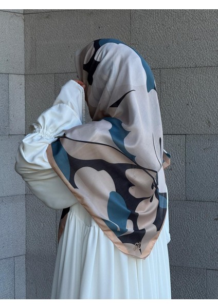 Pamuklu Vera Desen Eşarp-Petrol/vizon