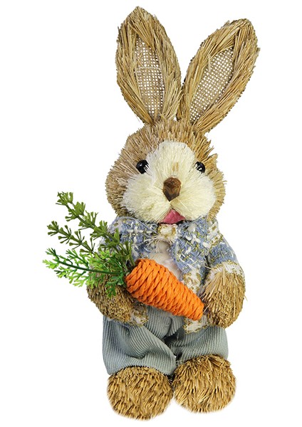 Hasır Örgü Havuç Tutan Tavşan Paskalya Biblo Mavi 30 cm