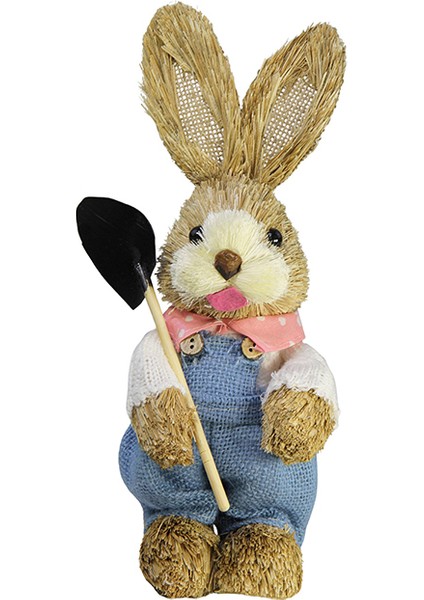 Hasır Örgü Tulumlu Tavşan Figürü Paskalya Biblo Mavi Pembe 30 cm