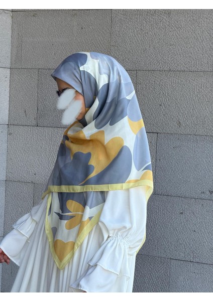 Pamuklu Vera Desen Eşarp-Gümüş/limon Sarı indirimleri