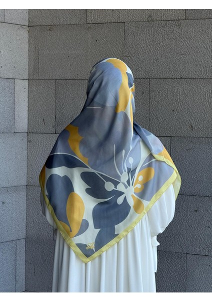 Pamuklu Vera Desen Eşarp-Gümüş/limon Sarı