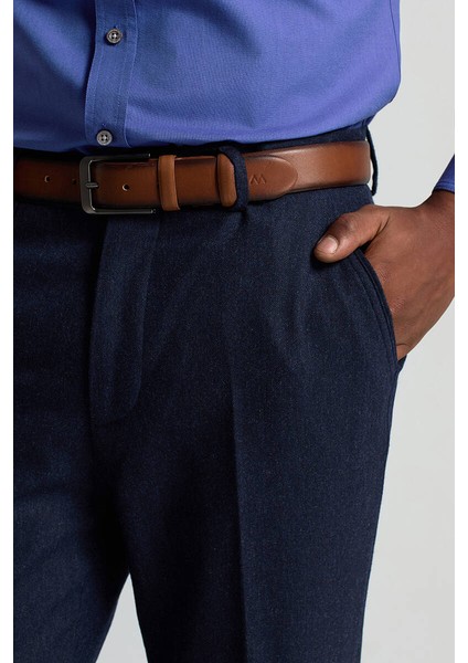 Yün Kaşmir Karışım Lacivert Flanel Chino Pantolon fırsatları