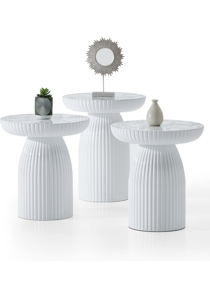 Bohem Sehpa, Diamond 3'lü Set, Yan Sehpa, Zigon Sehpa - Beyaz & Beyaz Mermer Renk fiyatları