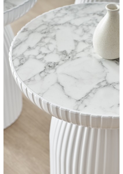 Bohem Sehpa, Diamond 3'lü Set, Yan Sehpa, Zigon Sehpa - Beyaz & Beyaz Mermer Renk fırsatları