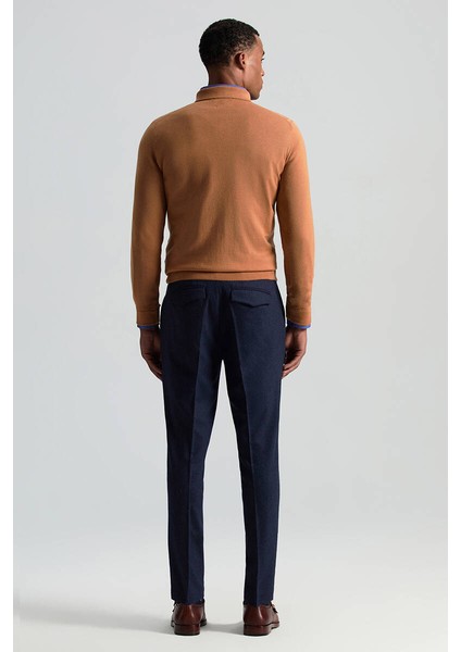 Saf Kaşmir Polo Yaka Şerit Desenli Konyak Rengi Triko fiyatları