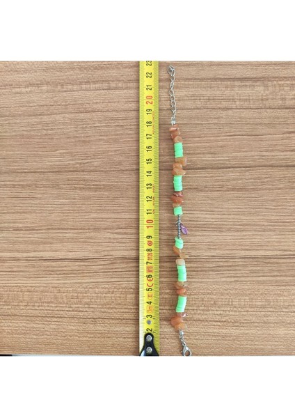 Turuncu Akik Taşı & Heishi Boncuklu El Yapımı Bileklik - 12592