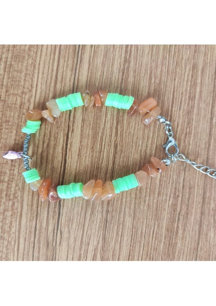 Turuncu Akik Taşı & Heishi Boncuklu El Yapımı Bileklik - 12592 fiyatları