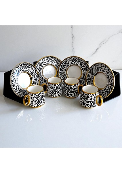 Della 4 Kişilik Leopar & Zebra Desenli Porselen Türk Kahvesi Fincan Takımı fiyatları