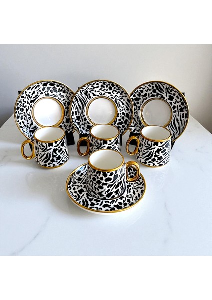 Della 4 Kişilik Leopar & Zebra Desenli Porselen Türk Kahvesi Fincan Takımı modelleri