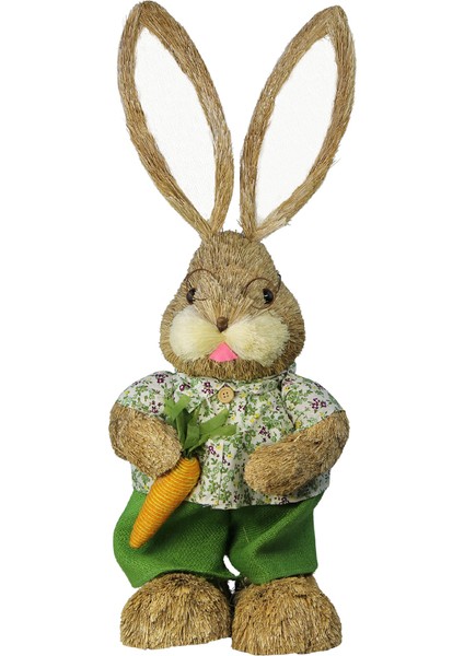Hasır Paskalya Havuçlu Takım Elbiseli Erkek Tavşan Yeşil 70 cm