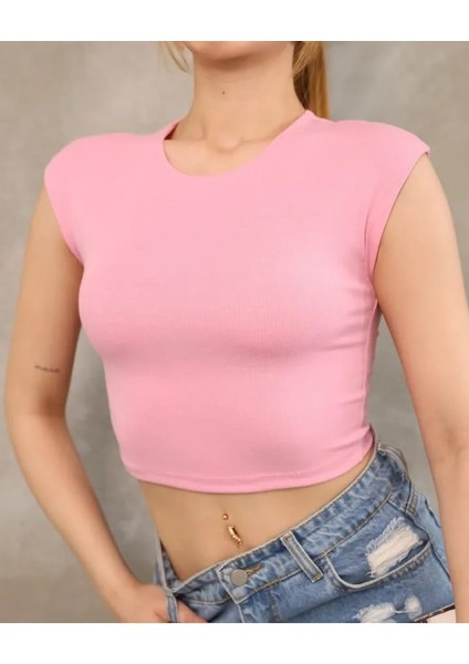Kadın Bisiklet Yaka Ay Kol Viskon Crop