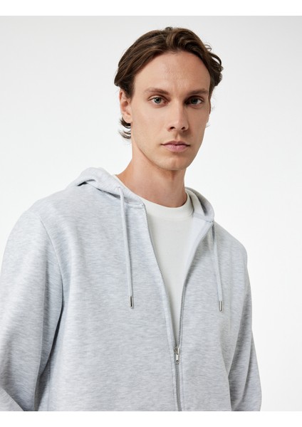 Uzun Kollu Fermuarlı Kanguru Cepli Kapüşonlu Oversize Spor Sweatshirt