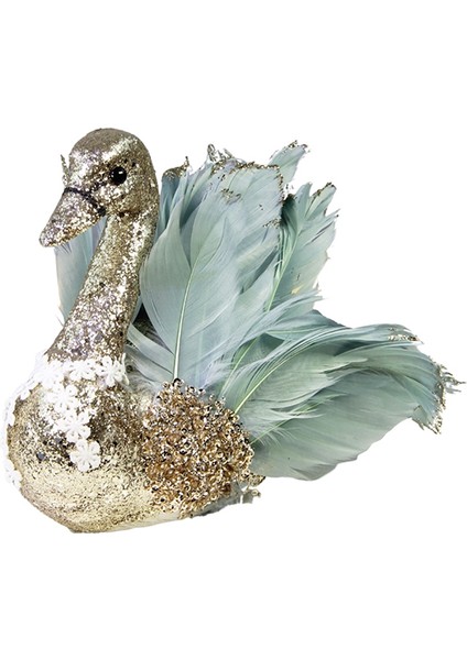 Tüylü Simli Kuğu Yeşil 20 cm