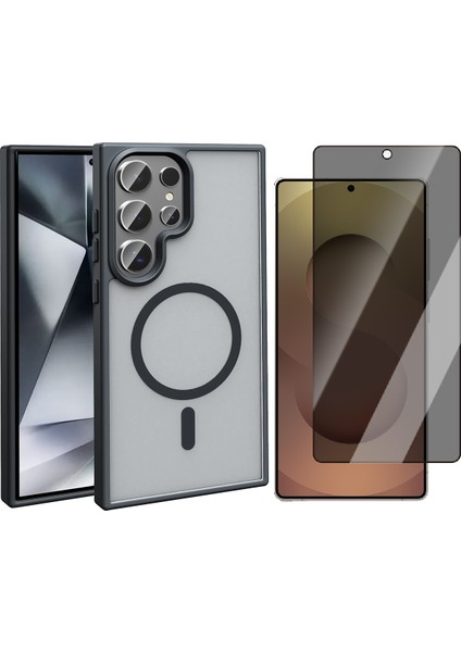 Samsung Galaxy S25 Ultra Kılıf M-Safe Şarj Özellikli Mat Arka Yüzey Zore Sio Kapak + Hayalet Cam Ekran Koruyucu