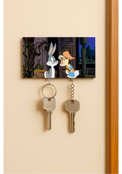 Bugs Bunny & Lola Bunny Puzzle Anahtarlık – Duvara Yapışan Çiftli Anahtarlık Tutucu Sevgiliye Hediye