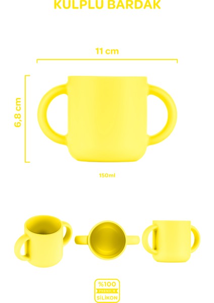 Silikon Beslenme Seti 4'lü Sunrise Sarı / Mama Önlüğü, Mama Tabağı, Bandırma Kaşığı, Kulplu Bardak indirimleri