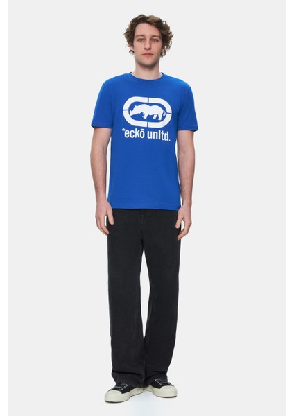 Marc Mavi Bisiklet Yaka Baskılı Standard Fit Erkek Tshirt