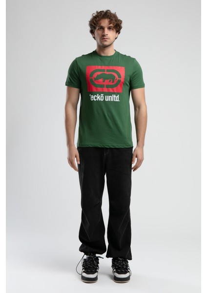 Harrıs Yeşil Bisiklet Yaka Baskılı Standard Fit Erkek Tshirt