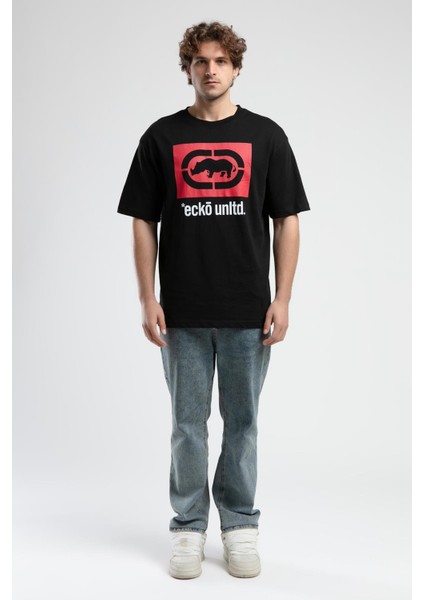 Ithaca Siyah Bisiklet Yaka Nakışlı Oversize Erkek Tshirt fiyatları