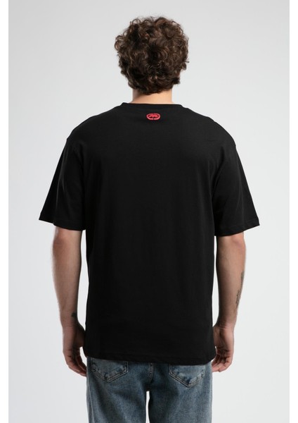 Ithaca Siyah Bisiklet Yaka Nakışlı Oversize Erkek Tshirt fırsatları